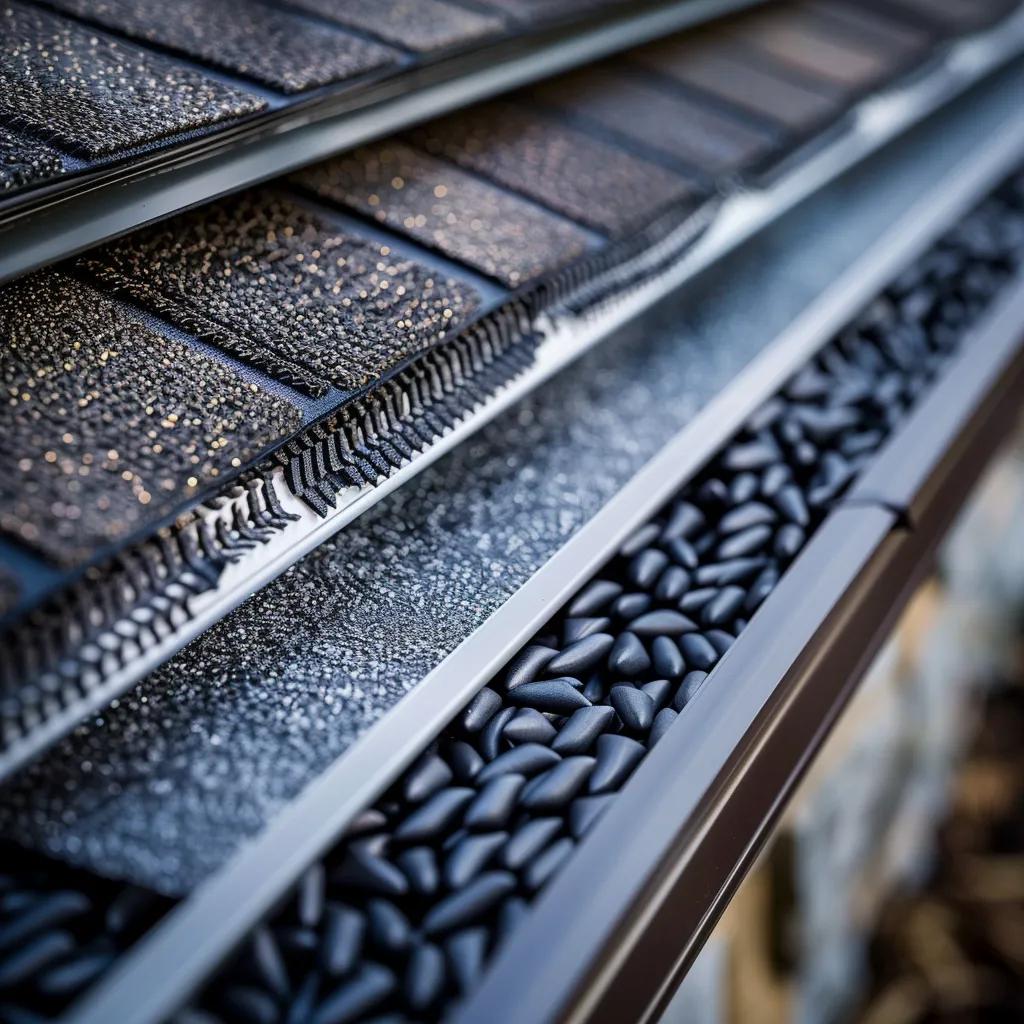 Different types of gutter guards including micro-mesh screens, surface tension systems, and foam inserts, showcasing options for Kansas City weather