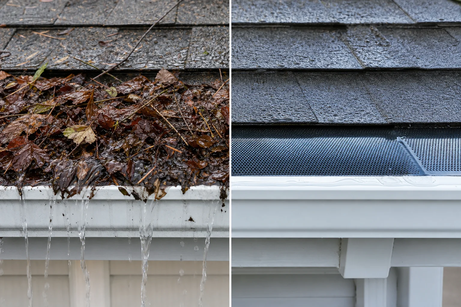 Professional-gutter-cleaning-vs-diy-what-midwest-homeowners--1752-supporting Gutter technician cleaning debris from a home gutter system on a ladder
